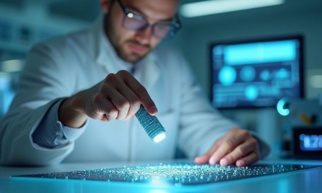 연구원이 스마트 섬유 프로토타입을 테스트하는 모습